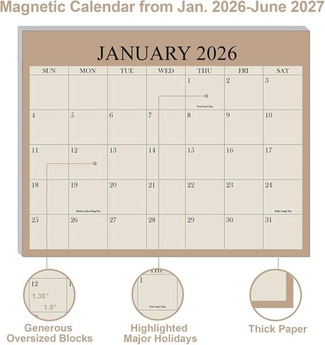 تقويم الثلاجة المغناطيسي 2026-2027 - يناير 2026 حتى يونيو 2027 - تقويم الثلاجة الشهري المثالي مع الحد الأدنى من التصاميم للتنظيم، 8.5 بوصة × 11 بوصة، سماوي in Kuwait