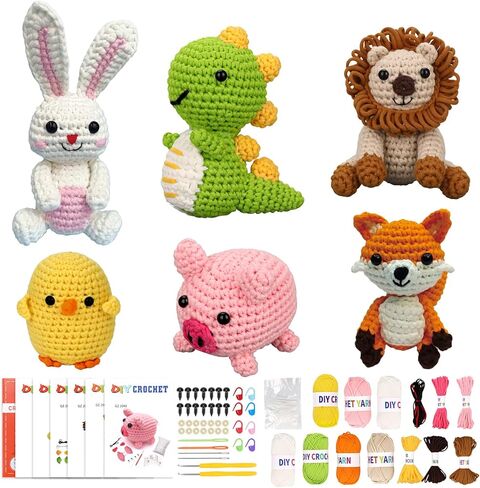 6Pcs Crochet Kits for Beginners with Upgraded Premium Custom Yarn & Step-by-Step Video Tutorials, Ideal Knitting Kit for Crochet Lovers & New Amigurumi Crochet Animal Kit for Adults (MultiColor) in Saudi Arabia