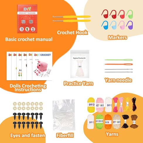 6Pcs Crochet Kits for Beginners with Upgraded Premium Custom Yarn & Step-by-Step Video Tutorials, Ideal Knitting Kit for Crochet Lovers & New Amigurumi Crochet Animal Kit for Adults (MultiColor) in Saudi Arabia