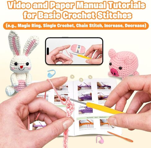 6Pcs Crochet Kits for Beginners with Upgraded Premium Custom Yarn & Step-by-Step Video Tutorials, Ideal Knitting Kit for Crochet Lovers & New Amigurumi Crochet Animal Kit for Adults (MultiColor) in Saudi Arabia