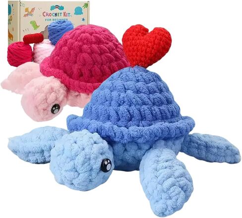 طقم كروشيه Blossvane للمبتدئين البالغين - قطعتان من طقم كروشيه السلحفاة البحرية الملونة، طقم أميجورومي رائع لجميع الأعمار، مجموعات كروشيه مع دروس فيديو خطوة بخطوة in Kuwait