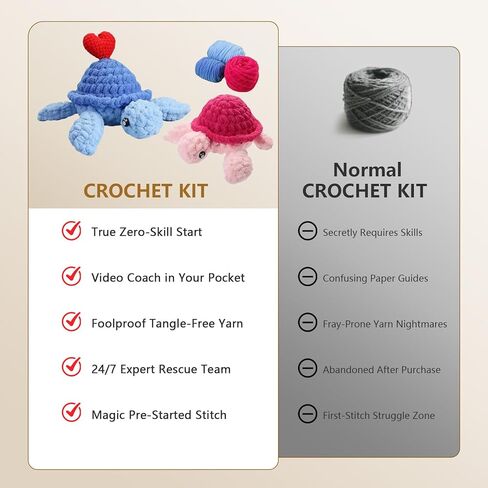 طقم كروشيه Blossvane للمبتدئين البالغين - قطعتان من طقم كروشيه السلحفاة البحرية الملونة، طقم أميجورومي رائع لجميع الأعمار، مجموعات كروشيه مع دروس فيديو خطوة بخطوة in Kuwait