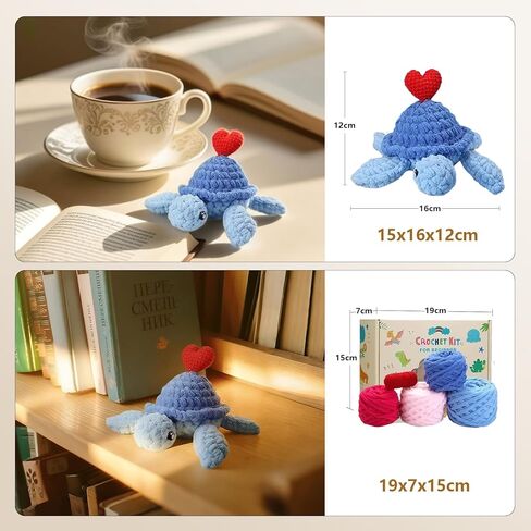 طقم كروشيه Blossvane للمبتدئين البالغين - قطعتان من طقم كروشيه السلحفاة البحرية الملونة، طقم أميجورومي رائع لجميع الأعمار، مجموعات كروشيه مع دروس فيديو خطوة بخطوة in Kuwait