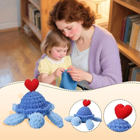 طقم كروشيه Blossvane للمبتدئين البالغين - قطعتان من طقم كروشيه السلحفاة البحرية الملونة، طقم أميجورومي رائع لجميع الأعمار، مجموعات كروشيه مع دروس فيديو خطوة بخطوة in Kuwait