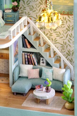 MAGQOO DIY مجموعة بيت الدمى المصغرة مع الأثاث بمقياس 1: 100 غرفة إبداعية صغيرة خشبية إكسسوارات بيت الدمية DIY مجموعة منزل مصغر (بيت دافئ) in Kuwait