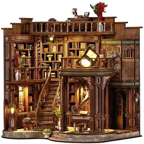 Roroom DIY Miniature House Kit, Dreamy Book Hall Book Nook with LED Light, 3D Wooden Puzzle Miniature Dollhouse Kit for Bookshelf Decor-Creative Gift for Teens&Book Lovers in Kuwait