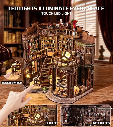 Roroom DIY Miniature House Kit, Dreamy Book Hall Book Nook with LED Light, 3D Wooden Puzzle Miniature Dollhouse Kit for Bookshelf Decor-Creative Gift for Teens&Book Lovers in Kuwait