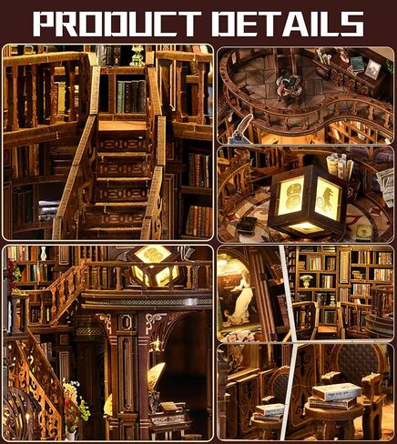 Roroom DIY Miniature House Kit, Dreamy Book Hall Book Nook with LED Light, 3D Wooden Puzzle Miniature Dollhouse Kit for Bookshelf Decor-Creative Gift for Teens&Book Lovers in Kuwait