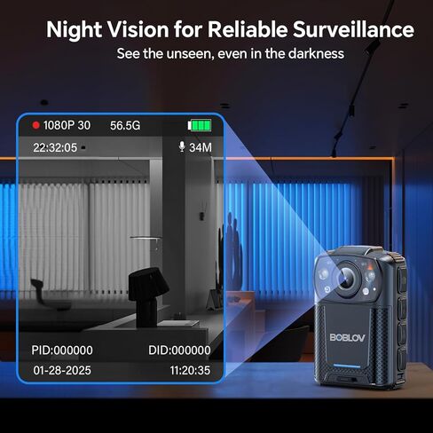 BOBLOV KJ25 2K Camcorder, Support 13Hrs Recording, Body Camera provided Night Vision, Hiking, Walk, Law Enforcement, and Pet Walking(No Memory Card Included) in Kuwait
