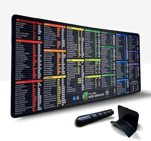 Excel Cheat Sheet Desk Pad Set 3in1, Desk Pad Includes a Cable Organizer and a Headphone Stand, Desk Mat is Dark Colored, it is Non-Slip Mousepad, +200 Commands for Mac and Windows in Saudi Arabia