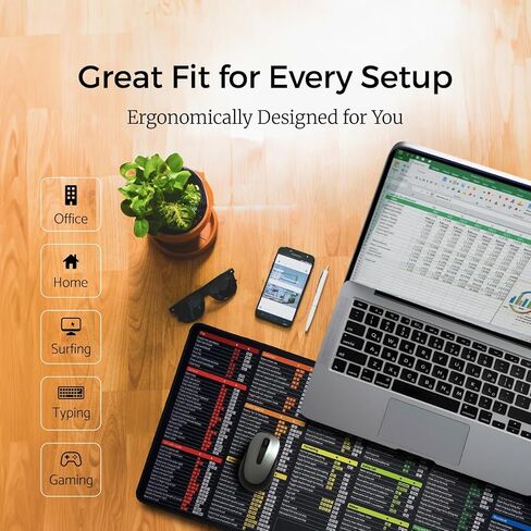 Excel Cheat Sheet Desk Pad Set 3in1, Desk Pad Includes a Cable Organizer and a Headphone Stand, Desk Mat is Dark Colored, it is Non-Slip Mousepad, +200 Commands for Mac and Windows in Saudi Arabia