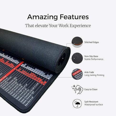 Excel Cheat Sheet Desk Pad Set 3in1, Desk Pad Includes a Cable Organizer and a Headphone Stand, Desk Mat is Dark Colored, it is Non-Slip Mousepad, +200 Commands for Mac and Windows in Saudi Arabia