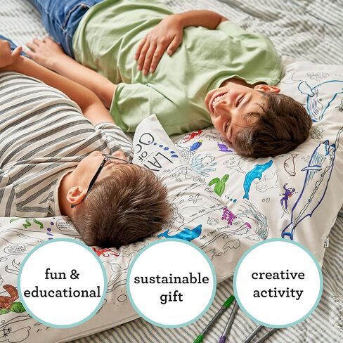 Eatsleepdoodle - غطاء وسادة تلوين للأطفال - غطاء وسادة DIY قابل لإعادة الاستخدام مع علامات قابلة للغسل، نشاط الفنون والحرف التعليمية للأولاد والبنات، هدية ممتعة للعب الإبداعي، يمكن غسله في الغسالة in Kuwait