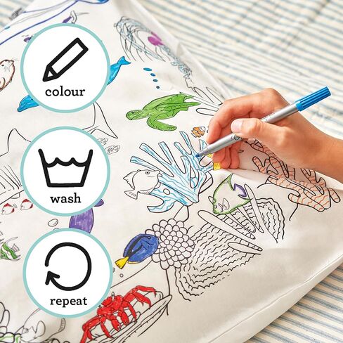 Eatsleepdoodle - غطاء وسادة تلوين للأطفال - غطاء وسادة DIY قابل لإعادة الاستخدام مع علامات قابلة للغسل، نشاط الفنون والحرف التعليمية للأولاد والبنات، هدية ممتعة للعب الإبداعي، يمكن غسله في الغسالة in Kuwait
