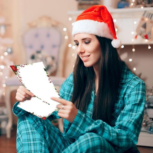 80 مجموعة من ورق قرطاسية عيد الميلاد مع مغلف ورق عطلة عيد الميلاد من ورق البونسيتة التوت الأحمر لكتابة الرسائل ودعوة بطاقات التهنئة، وليس للطابعات in Kuwait