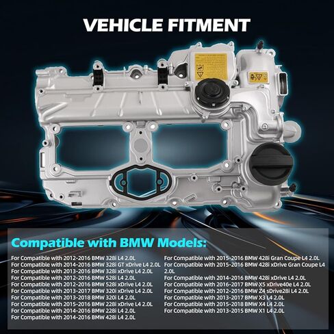 11127625477 Engine Valve Cover Kit with Gasket & Bolts - Compatible with 2012-2018 BMW 228i/320i/328i/428i/528i/X1/X3/X4/X5/Z4 2.0L N20 - Replaces 11127588412 in Saudi Arabia