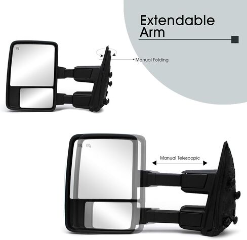 NEYASU Driver Left Side Towing Mirrors fit for 1999-2007 Ford F250 F350 F450 F550 Super Duty Tow Mirrors Power Heated Defrost Amber Turn Signal Lights Manual Extendable Black in Saudi Arabia