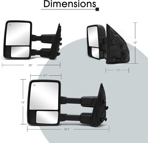 NEYASU Driver Left Side Towing Mirrors fit for 1999-2007 Ford F250 F350 F450 F550 Super Duty Tow Mirrors Power Heated Defrost Amber Turn Signal Lights Manual Extendable Black in Saudi Arabia