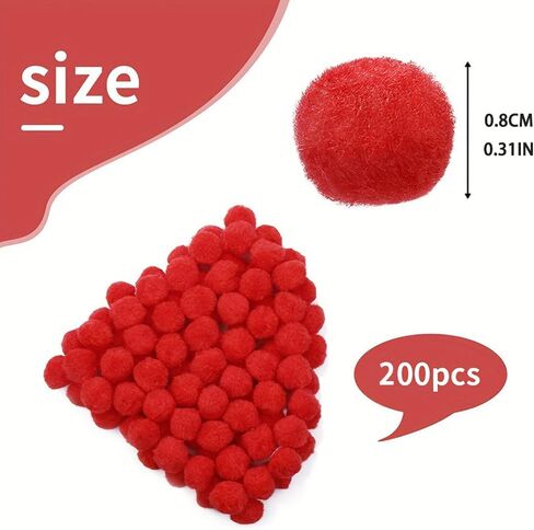 200Pcs Pom Poms Arts and Crafts,Fluffy Craft Pom-Poms,Pompoms Balls for DIY Decorations-Red in Saudi Arabia