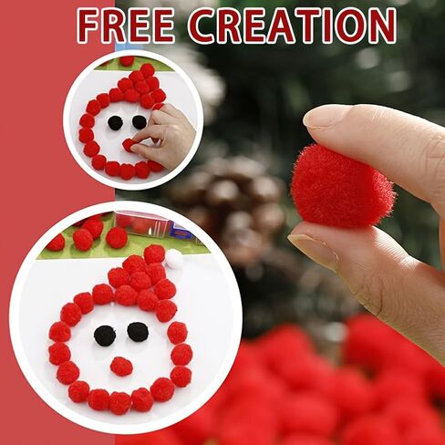 200Pcs Pom Poms Arts and Crafts,Fluffy Craft Pom-Poms,Pompoms Balls for DIY Decorations-Red in Saudi Arabia