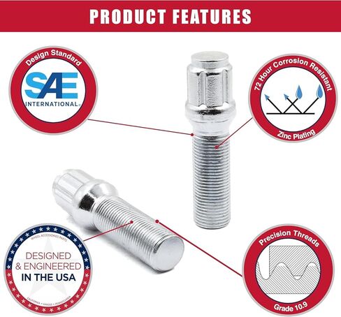 Wheel Accessories Parts, 24 PC Wheel Lug bolts 17mm Hex M14x1.5 Thread Chrome Acorn Lug Bolt for after market custom wheels fits Dodge Sprinter 2500 3500 Freightliner 2500 Mercedes-Benz 1500 2500 3500 in Kuwait