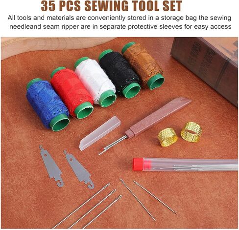 مجموعة إبر الخياطة الفولاذية ذات العين الكبيرة 36 ​​قطعة، أدوات إصلاح يدوية لخيوط الإبر مع 25 إبرة من سبائك الزنك، 2 خيط، 2 كشتبانات، 1 ممزق درزات، 5 خيوط ملونة للخياطة اليدوية بنفسك in Kuwait