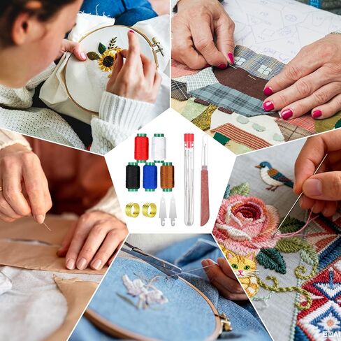 مجموعة إبر الخياطة الفولاذية ذات العين الكبيرة 36 ​​قطعة، أدوات إصلاح يدوية لخيوط الإبر مع 25 إبرة من سبائك الزنك، 2 خيط، 2 كشتبانات، 1 ممزق درزات، 5 خيوط ملونة للخياطة اليدوية بنفسك in Kuwait