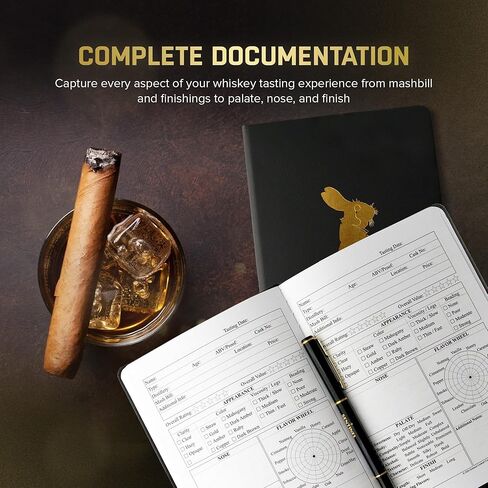 صندوق هدايا مجلة تذوق الويسكي المميز من شركة Sentinel Cocktail Co. - دفتر ملاحظات الويسكي الفاخر للبوربون والسكوتش والجاودار | مجلة ويسكي مغلفة بالجلد مع عجلة النكهة وفاتورة الهريس وملاحظات النهاية | هدية الويسكي للرجال in Saudi Arabia