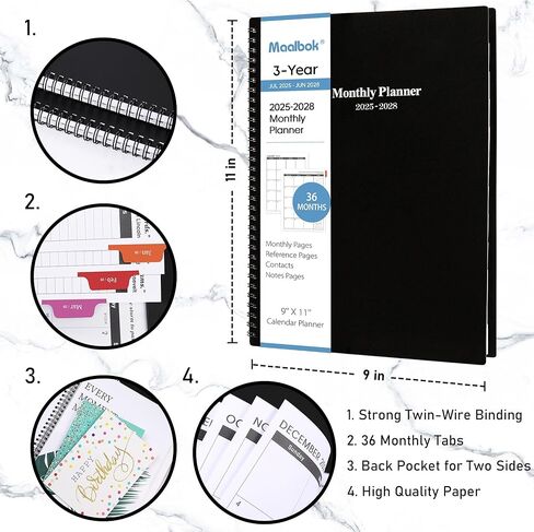 2024-2027 Monthly Planner/Calendar - 3 Year Monthly Planner 2024-2027, July 2024 - June 2027, 9'' x 11'', Calendar Planner with 36 Months Tabs, Double-side Pocket, Holidays, Notes Pages in Saudi Arabia