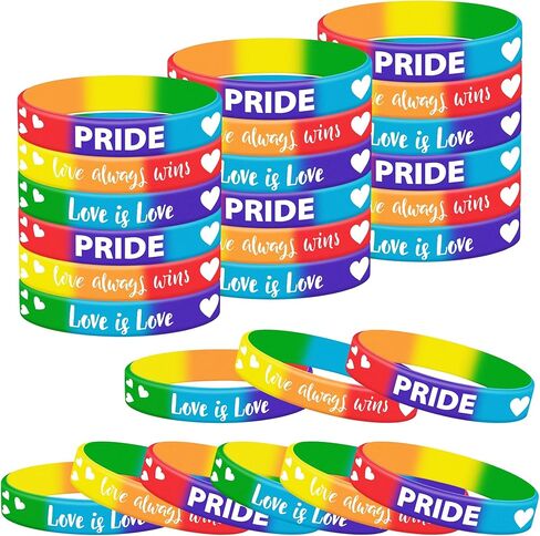 Lesnala 48Pcs Gay pride wristbands Rainbow wristband LGBT Rubber bracelet Wristband gay Party decorations supplies for Parades Rainbow Festival Parades Decorations Party Favors in Saudi Arabia
