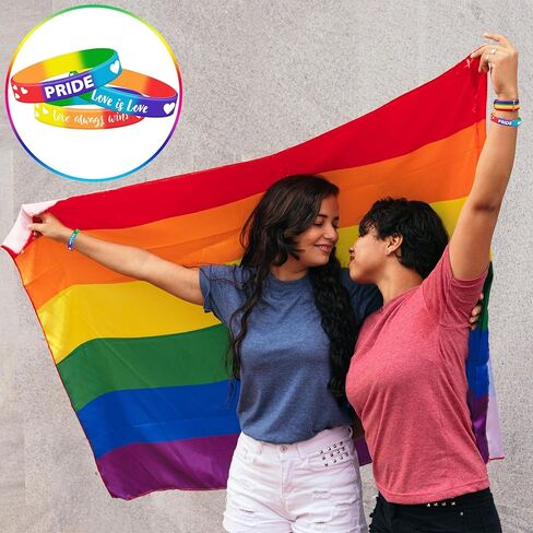 Lesnala 48Pcs Gay pride wristbands Rainbow wristband LGBT Rubber bracelet Wristband gay Party decorations supplies for Parades Rainbow Festival Parades Decorations Party Favors in Saudi Arabia