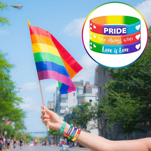 Lesnala 48Pcs Gay pride wristbands Rainbow wristband LGBT Rubber bracelet Wristband gay Party decorations supplies for Parades Rainbow Festival Parades Decorations Party Favors in Saudi Arabia