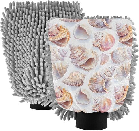 AIXIWAWA غسيل السيارات قفاز غسل القفازات نمط قذائف البحر طباعة خالية من الخدش ماصة للماء 2 حزمة متوسطة in Kuwait