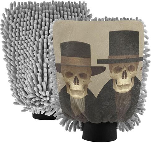 قفاز غسيل السيارات من AIXIWAWA Gentleman Skeleton Print قفاز غسيل مقاوم للخدش وماص للماء، عبوة كبيرة من قطعتين in Kuwait