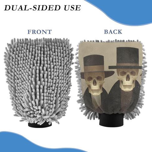 قفاز غسيل السيارات من AIXIWAWA Gentleman Skeleton Print قفاز غسيل مقاوم للخدش وماص للماء، عبوة كبيرة من قطعتين in Kuwait