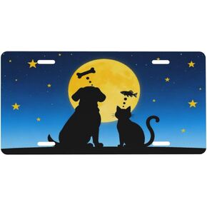 Cat Dog Moon Night Front License Plate Car Decorative License Plates Aluminum Metal Decor Accessory Novelty Vanity Tag Cover with 4 Holes for Men Women 6" X 12" in Kuwait