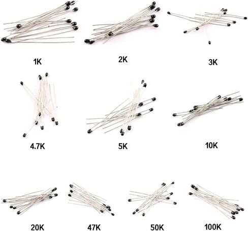 100pcs/lot Thermal Resistor Kit 10 Values NTC Thermistor NTC-MF52AT Resistors set 1K 2K 3K 4.7K 5K 10K 20K 47K 50K 100K 5% 3950B in Saudi Arabia