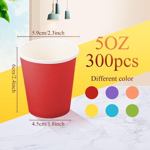 Sawysine عدد 300 أكواب ورقية للاستعمال مرة واحدة سعة 5 أونصة للحمام وغسول الفم والإسبريسو والوجبات الخفيفة الصغيرة وأكواب شرب الحفلات للمياه الباردة الساخنة والقهوة والعصير (نمط الصيف الكلاسيكي) in Kuwait