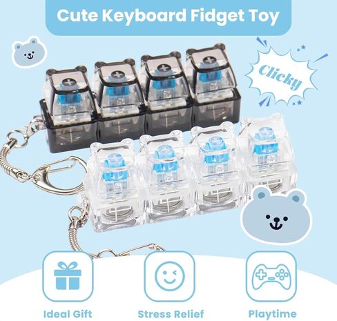 2Pcs Keyboard Fidget Toy for Adults with LED Lights, Cute Heart Clicky Keyboard Clicker Fidget Keychain, Fidget Clicker Sensory Toys for Adult to Anxiety Stress Relief in Saudi Arabia