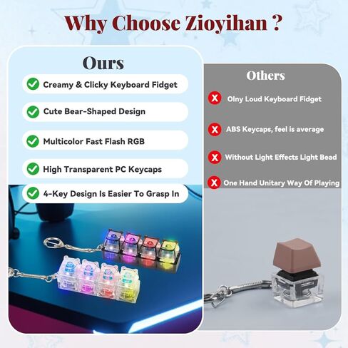 2Pcs Keyboard Fidget Toy for Adults with LED Lights, Cute Heart Clicky Keyboard Clicker Fidget Keychain, Fidget Clicker Sensory Toys for Adult to Anxiety Stress Relief in Saudi Arabia