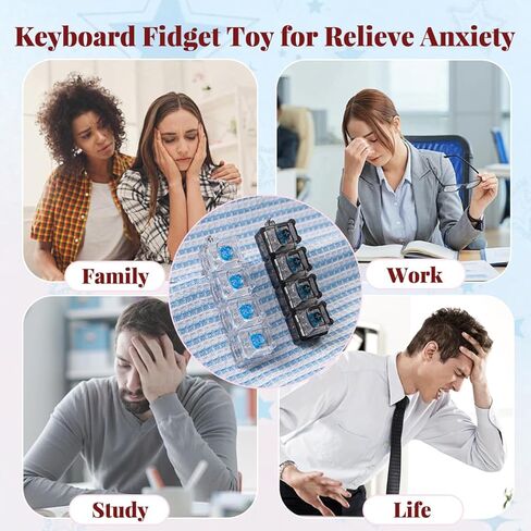 2Pcs Keyboard Fidget Toy for Adults with LED Lights, Cute Heart Clicky Keyboard Clicker Fidget Keychain, Fidget Clicker Sensory Toys for Adult to Anxiety Stress Relief in Saudi Arabia