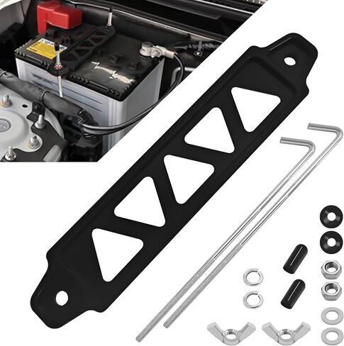 Battery Hold Down Bracket Kit, Battery Tie Down Mount Holder Batteries Tray with Stainless Steel J Bolts, Universal Aluminum Alloy Batteries Lock Mount Bracket for Car SUV Accessories (Black) in Saudi Arabia