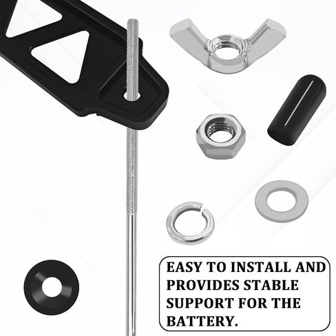 Battery Hold Down Bracket Kit, Battery Tie Down Mount Holder Batteries Tray with Stainless Steel J Bolts, Universal Aluminum Alloy Batteries Lock Mount Bracket for Car SUV Accessories (Black) in Saudi Arabia