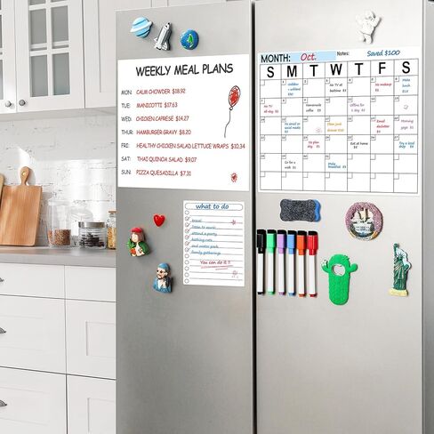 3 Pack Dry Erase Magnetic Calendar for Refrigerator - Monthly & Weekly & Daily Planner Magnet Whiteboard for Fridge Wall - Shopping, Meal/Menu, to Do List, Family Schedule Planning Board (9CO-3RIZH) in Saudi Arabia