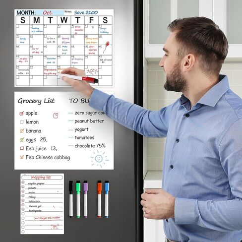 3 Pack Dry Erase Magnetic Calendar for Refrigerator - Monthly & Weekly & Daily Planner Magnet Whiteboard for Fridge Wall - Shopping, Meal/Menu, to Do List, Family Schedule Planning Board (9CO-3RIZH) in Saudi Arabia