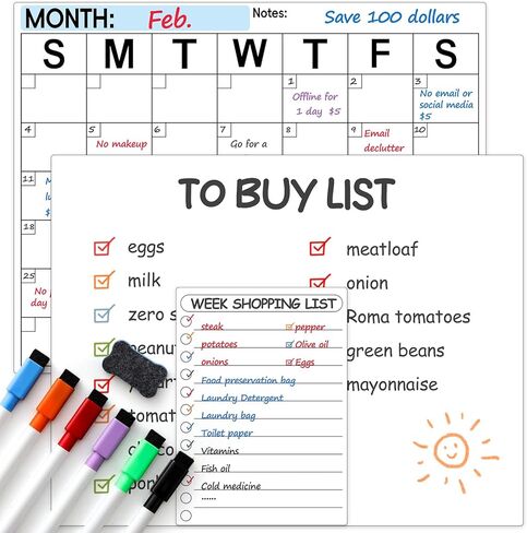 3 Pack Dry Erase Magnetic Calendar for Refrigerator - Monthly & Weekly & Daily Planner Magnet Whiteboard for Fridge Wall - Shopping, Meal/Menu, to Do List, Family Schedule Planning Board (9CO-3RIZH) in Saudi Arabia