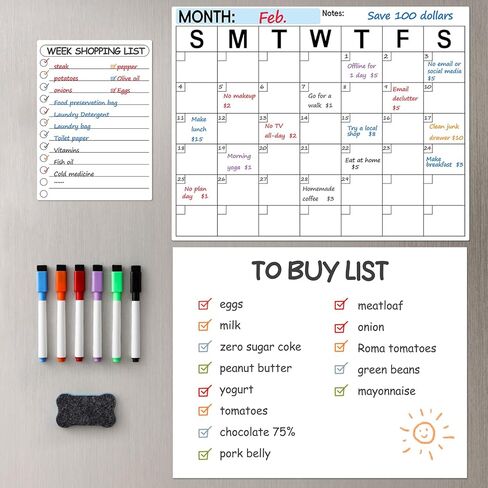 3 Pack Dry Erase Magnetic Calendar for Refrigerator - Monthly & Weekly & Daily Planner Magnet Whiteboard for Fridge Wall - Shopping, Meal/Menu, to Do List, Family Schedule Planning Board (9CO-3RIZH) in Saudi Arabia