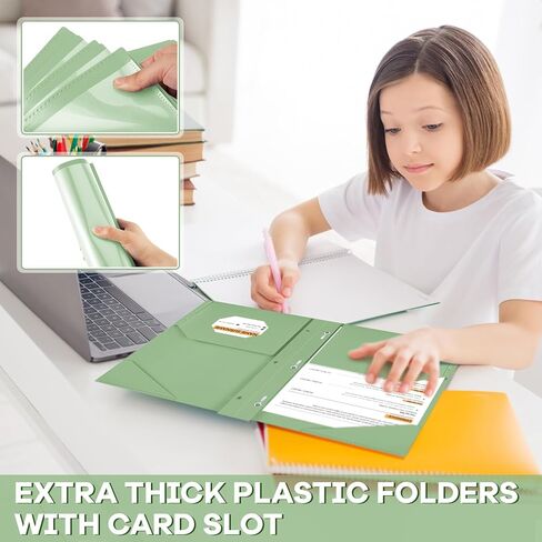 36 Pcs Heavy Duty Plastic Folders with Clear Front Pocket 2 Pocket Folders with 3 Prongs Pocket Folders with Brads and Card Slot for Office Class Home,36pcs,Blue (Purple) in Saudi Arabia