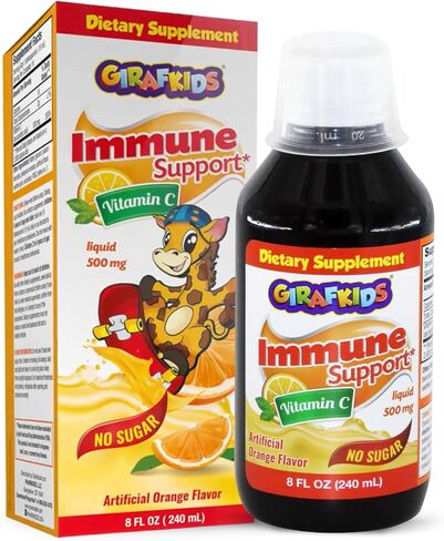 GirafKids Multivitamin Syrup for Children – 8Oz Fl Toddler Multivitamin Liquid Dietary Supplement – Rich in Omega 3, Beta Glucan, Quercetin, Vitamins – Delicious Peach Flavor in Saudi Arabia