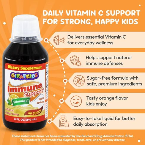 GirafKids Multivitamin Syrup for Children – 8Oz Fl Toddler Multivitamin Liquid Dietary Supplement – Rich in Omega 3, Beta Glucan, Quercetin, Vitamins – Delicious Peach Flavor in Saudi Arabia